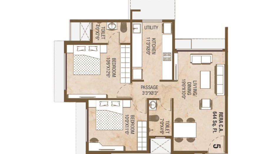Swatik-Prabhasa-Floor-Plan-2 BHK-644 Sqft